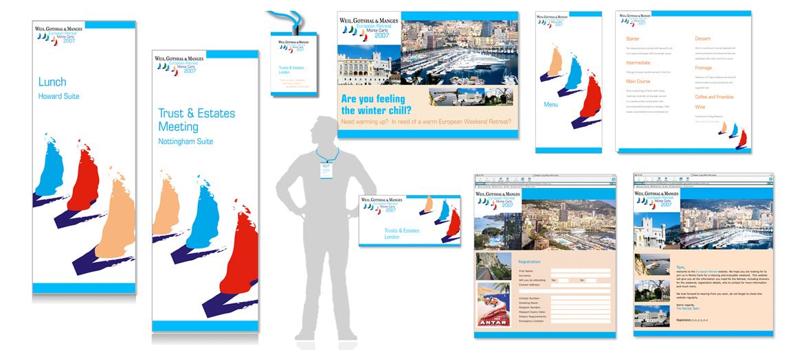 Complete concept/presentation board showing clean Mediterranean design for overseas conference and events